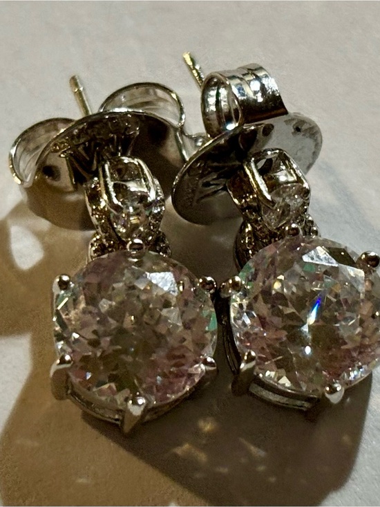Charles winston Jewelry - Clear Crystal Round Drop Stud Earrings in Silver-Tone